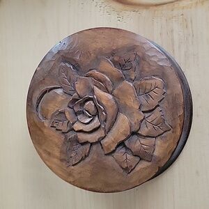 Wood Handcarved Flower & Butterfly Trinket Box